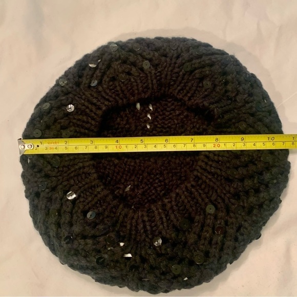 Twiggy LONDON Knit Beret Hat Black Sparkly Embellishments Sequins Vintage - Picture 9 of 9